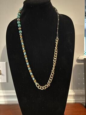 Boho Turquoise Yellow Bead Crochet Snake Pattern Chain Necklace 28 Long Multi
